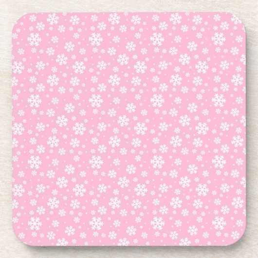 White Snowflakes on Light Pink Winter Pattern Bier Onderzetter (Voorkant)