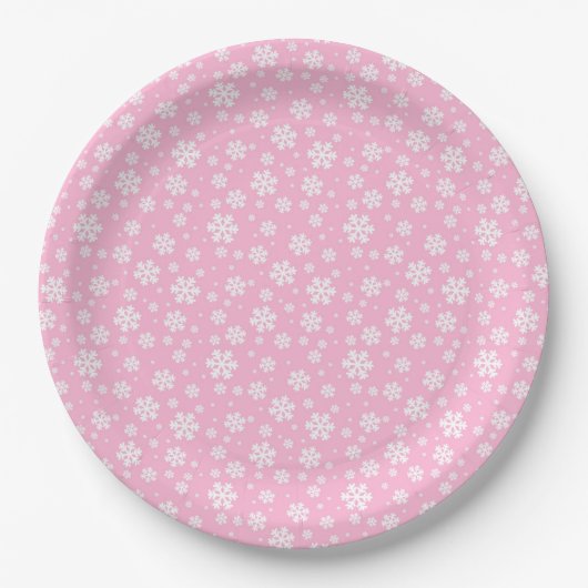 White Snowflakes on Light Pink Winter Pattern Papieren Bordje (Voorkant)