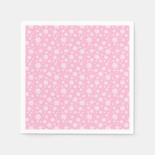 White Snowflakes on Light Pink Winter Pattern Servet (Voorkant)