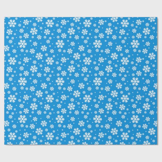 White Snowflakes on Mid Blue Winter Pattern Cadeaupapier (Vlak)