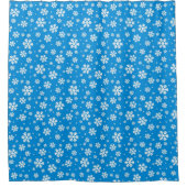 White Snowflakes on Mid Blue Winter Pattern Douchegordijn (Voorkant)