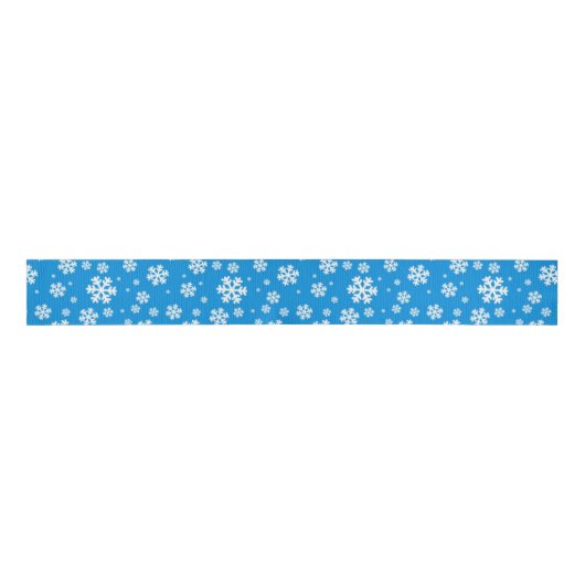 White Snowflakes on Mid Blue Winter Pattern Grosgrain Lint (Voorkant)