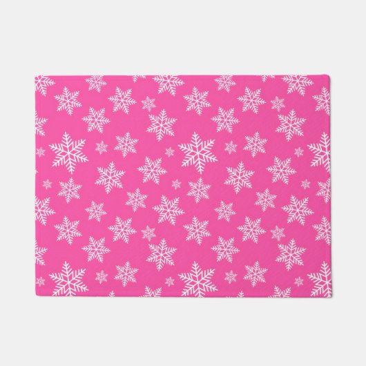 White Snowflakes on Pink Winter Pattern Deurmat (Voorkant)