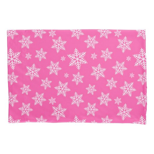 White Snowflakes on Pink Winter Pattern Kussensloop (Voorkant)