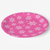 White Snowflakes on Pink Winter Pattern Papieren Bordje (Gekanteld)