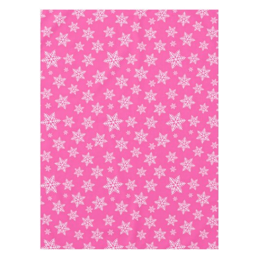 White Snowflakes on Pink Winter Pattern Tafelkleed (Voorkant)
