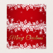 White snowflakes on red Merry Christmas Visitekaartje (Buitenkant ongevouwen)