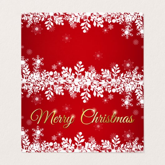 White snowflakes on red Merry Christmas Visitekaartje (Buitenkant ongevouwen)