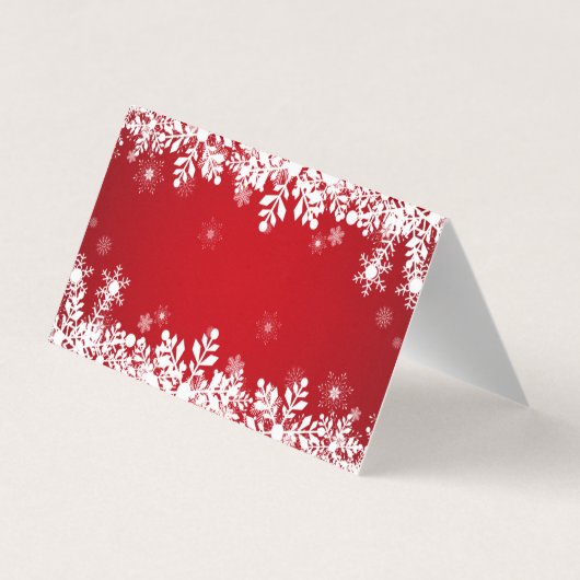 White snowflakes on red Merry Christmas Visitekaartje (Achterkant)