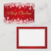 White Snowflakes on Red Merry Christmas Visitekaartje (Voorkant / Achterkant)