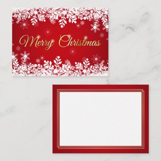 White Snowflakes on Red Merry Christmas Visitekaartje (Voorkant / Achterkant)