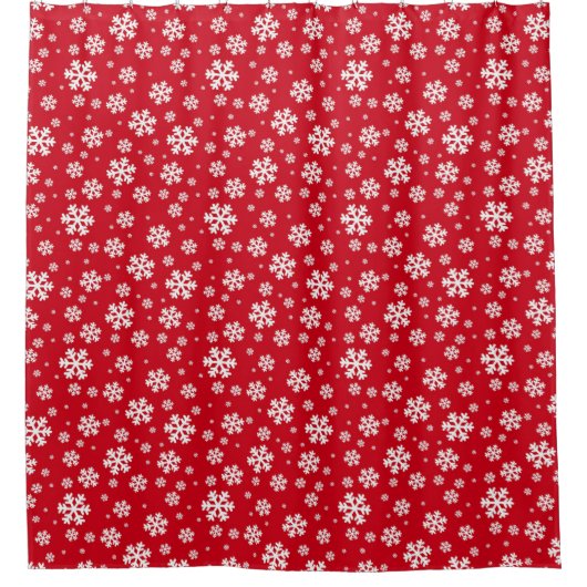 White Snowflakes on red Winter Pattern Douchegordijn (Voorkant)