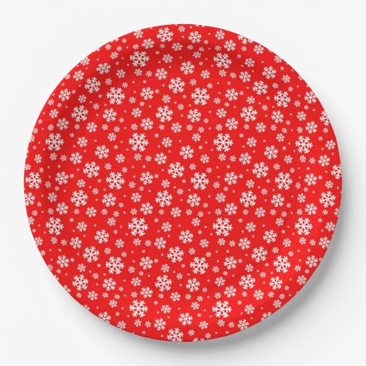 White Snowflakes on Red Winter Pattern Papieren Bordje (Voorkant)