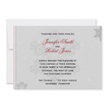 White Snowflakes on Silver Wedding Invitation