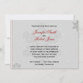 White Snowflakes on Silver Wedding Invitation Kaart