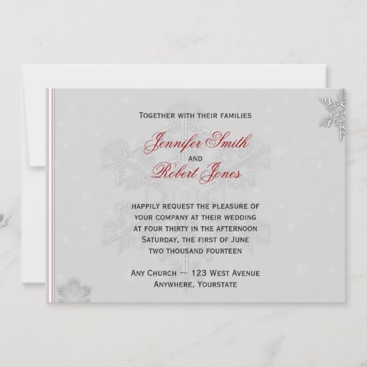 White Snowflakes on Silver Wedding Invitation Kaart (Voorkant)