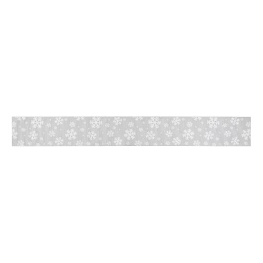 White Snowflakes on Silver Winter Pattern Grosgrain Lint (Voorkant)