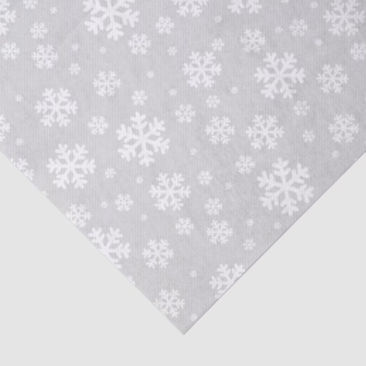 White Snowflakes on Silver Winter Pattern Tissuepapier (Detail)