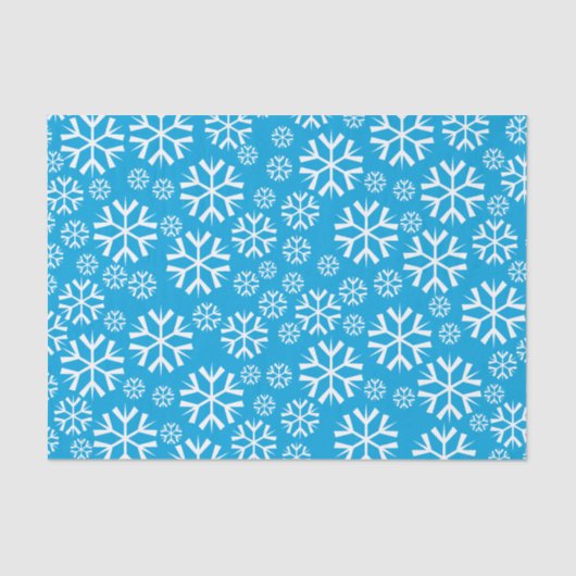 White Snowflakes Pattern on Blue Background Tissuepapier (Voorkant)
