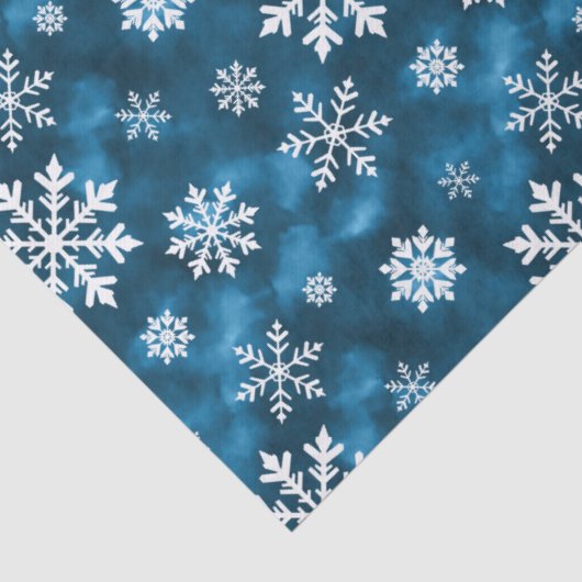 White Snowflakes Pattern On Blue Cool Winter Tissuepapier (Detail)