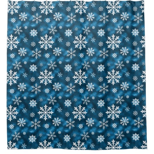 White Snowflakes Pattern On Cool Blue Douchegordijn (Voorkant)