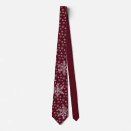 White Snowflakes Pattern on Dark Red Stropdas