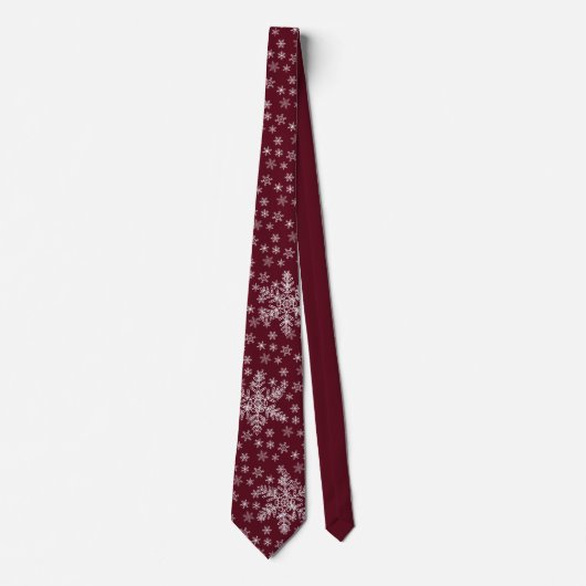 White Snowflakes Pattern on Dark Red Stropdas (Voorkant)