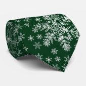 White Snowflakes Pattern on Deep Forest Green Stropdas (Opgerold)