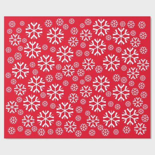 White Snowflakes Pattern on Red Background Cadeaupapier (Vlak)