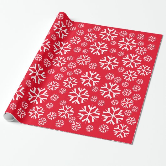 White Snowflakes Pattern on Red Background Cadeaupapier (Uitgerold)