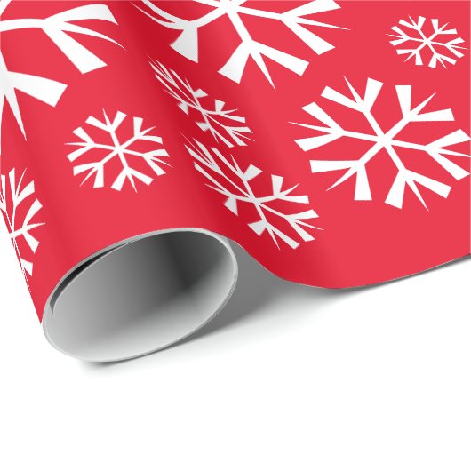 White Snowflakes Pattern on Red Background Cadeaupapier (Rol Hoek)