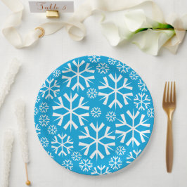 White Snowflakes Pattern op een blauwe achtergrond Papieren Bordje