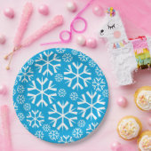 White Snowflakes Pattern op een blauwe achtergrond Papieren Bordje (Feest)