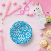 White Snowflakes Pattern op een blauwe achtergrond Papieren Kommen (Feest)