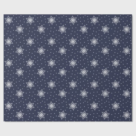 White Snowflakes Polka Dots Navy Blue Kerstmis Cadeaupapier (Vlak)