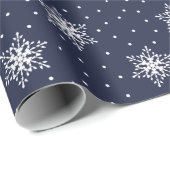 White Snowflakes Polka Dots Navy Blue Kerstmis Cadeaupapier (Rol Hoek)