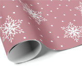White Snowflakes Polka Dots roze kerst Cadeaupapier (Rol Hoek)