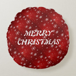 White Snowflakes Red Background Round Sierkussen Rond Kussen