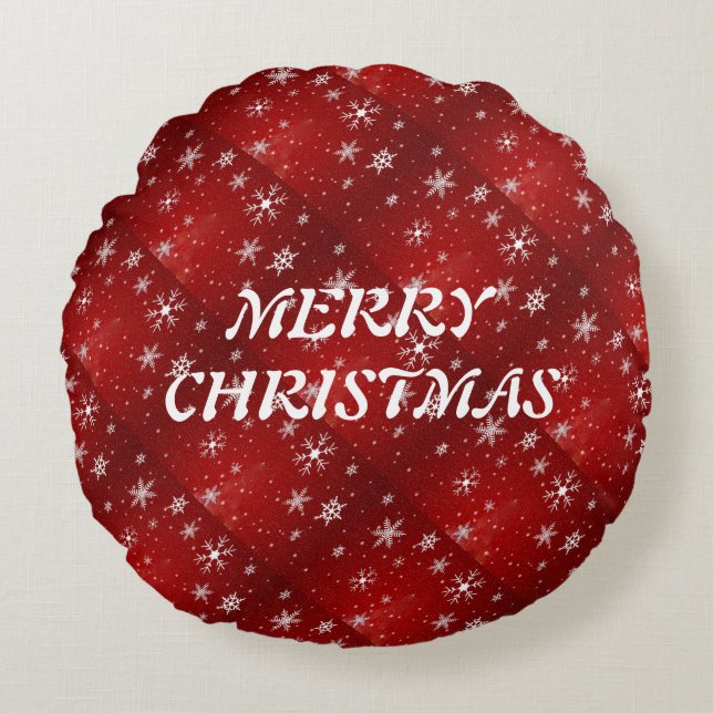 White Snowflakes Red Background Round Sierkussen Rond Kussen (Voorkant)