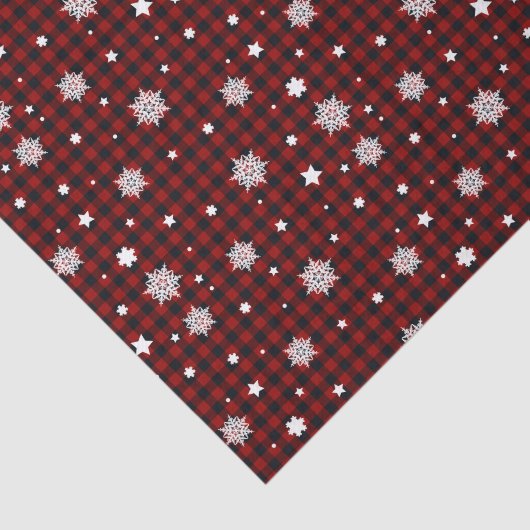 White Snowflakes Red Black Buffalo's kerstmis Tissuepapier (Detail)