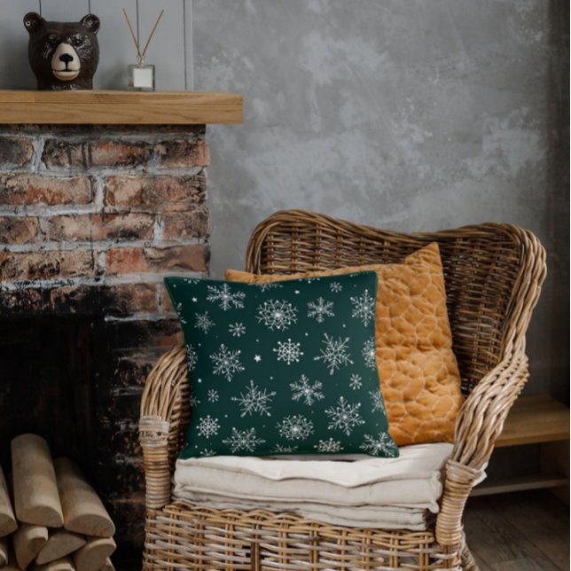 White Snowflakes Winter Holiday Landschap Kussen (Creator heeft geüpload)