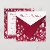 White Snowflakes with Red Holiday Party Invite Kaart (Voorkant / Achterkant)