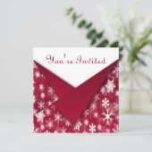 White Snowflakes with Red Holiday Party Invite Kaart (Staand voorkant)