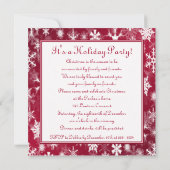 White Snowflakes with Red Holiday Party Invite Kaart (Achterkant)
