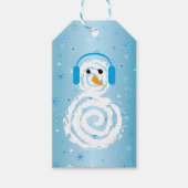 White Snowman Blue Snowflakes kerstcadeau Label Cadeaulabel (Voorkant)