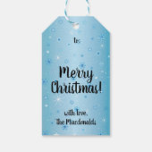 White Snowman Blue Snowflakes kerstcadeau Label Cadeaulabel (Achterkant)