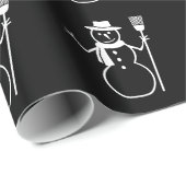 White Snowman Kerstfeestay Pattern Black Cadeaupapier (Rol Hoek)