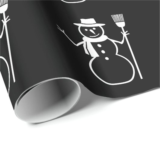 White Snowman Kerstfeestay Pattern Black Cadeaupapier (Rol Hoek)