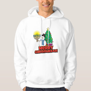 White Snowman met Menorah Merry Chrismukkah Hoodie