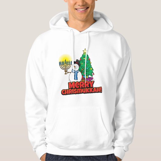 White Snowman met Menorah Merry Chrismukkah Hoodie (Voorkant)